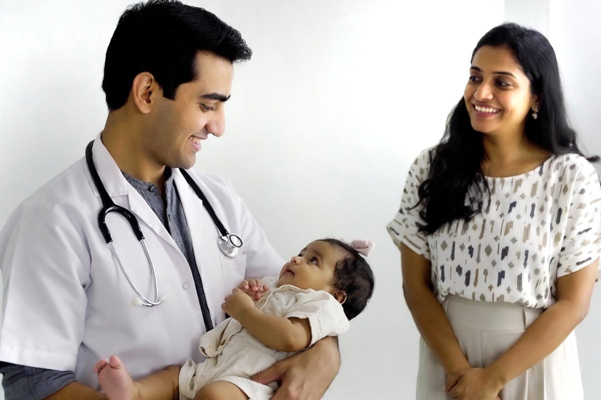 Developmental screening for infants - a doctor talking calmly with a mother about her baby's development